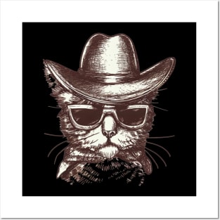 Retro Vintage Kitty with a Western Twist Posters and Art